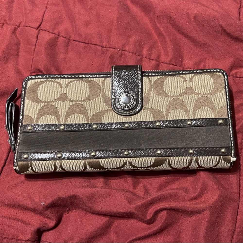 Coach Brown Wallet with Studded Detail